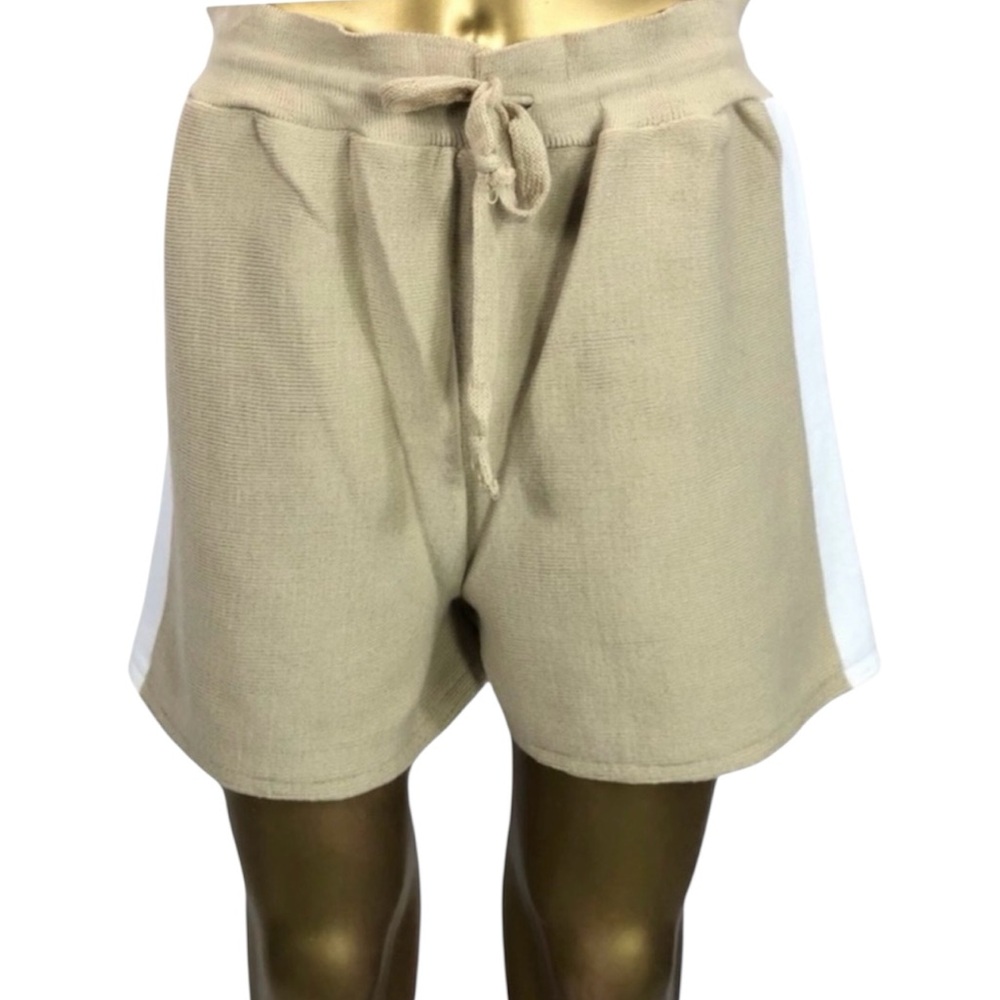 Nasty Gal Tan Knit Shorts Size 6 Drawstring Waist White Side Stripe Casual